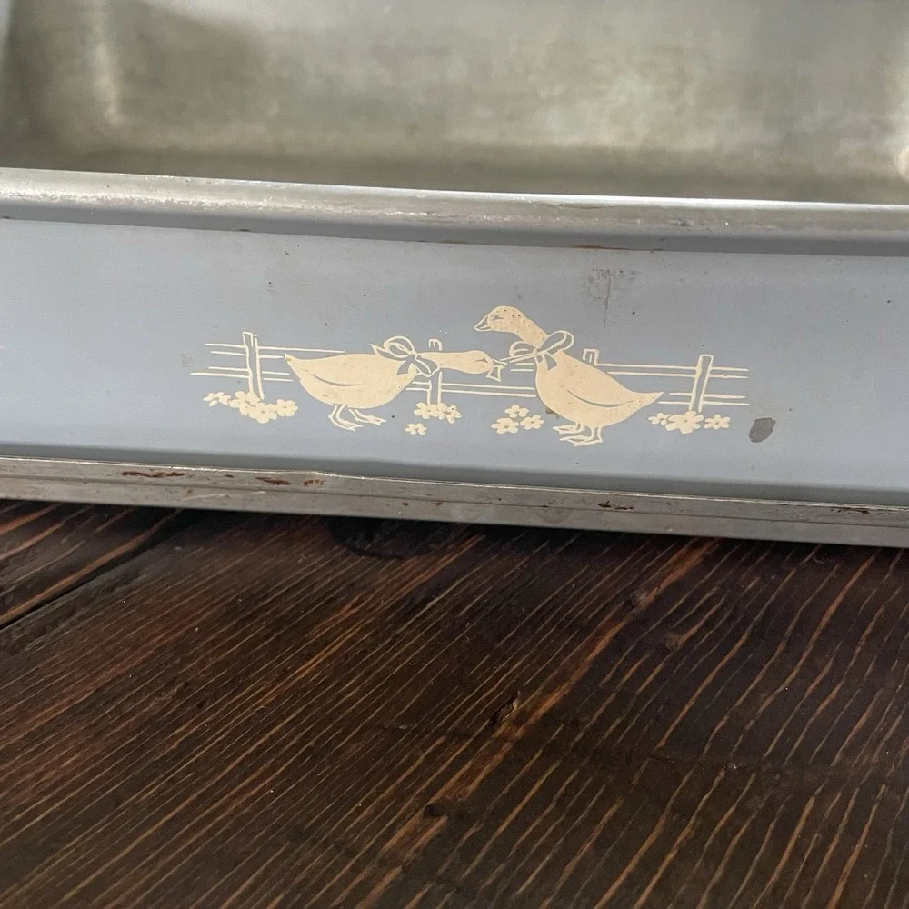Vtg Mirro Aluminum BLUE GOOSE Cake Baking Pan w/Lid 9x13 Cottagecore Kitchen